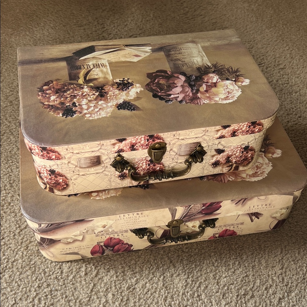 Vintage Y2K Victorian Style Floral Decorative Storage Boxes Stackable 2pc Set